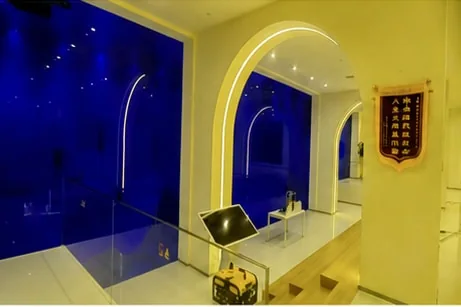 Observation window and curved interior opening