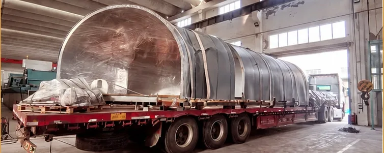 Curved sections prepared for shipment