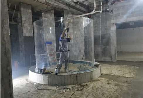 Cylindrical display during installation