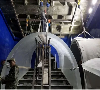 Stair tunnel during lifting and installation